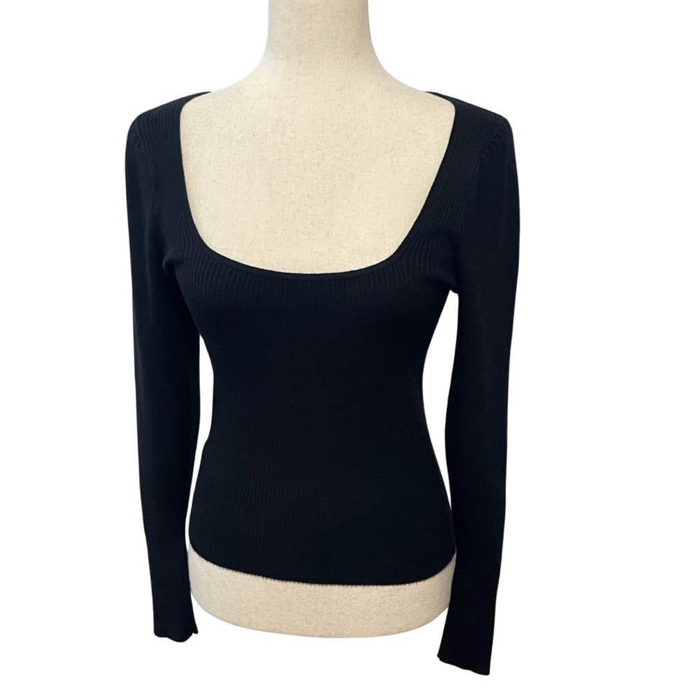 Abercrombie & Fitch Ribbed Sweater Cropped Scoop Neck Fitted Women’s S Black - Picture 2 of 8